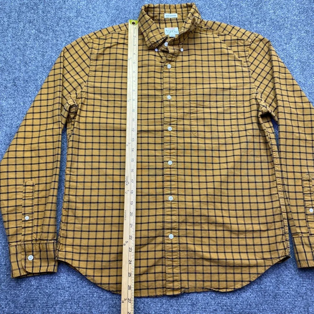 JCrew Mens Slim Untucked Oxford Shirt Mustard Yellow Plaid J8775 Size‎ M